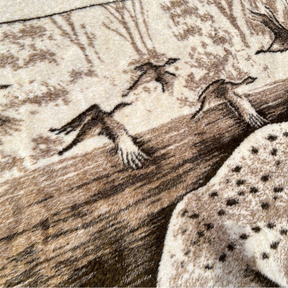 VTG San Marcos Drinking Deer Meadow Birds Reversible Plush Blanket Brown 56x85 - Picture 8 of 13